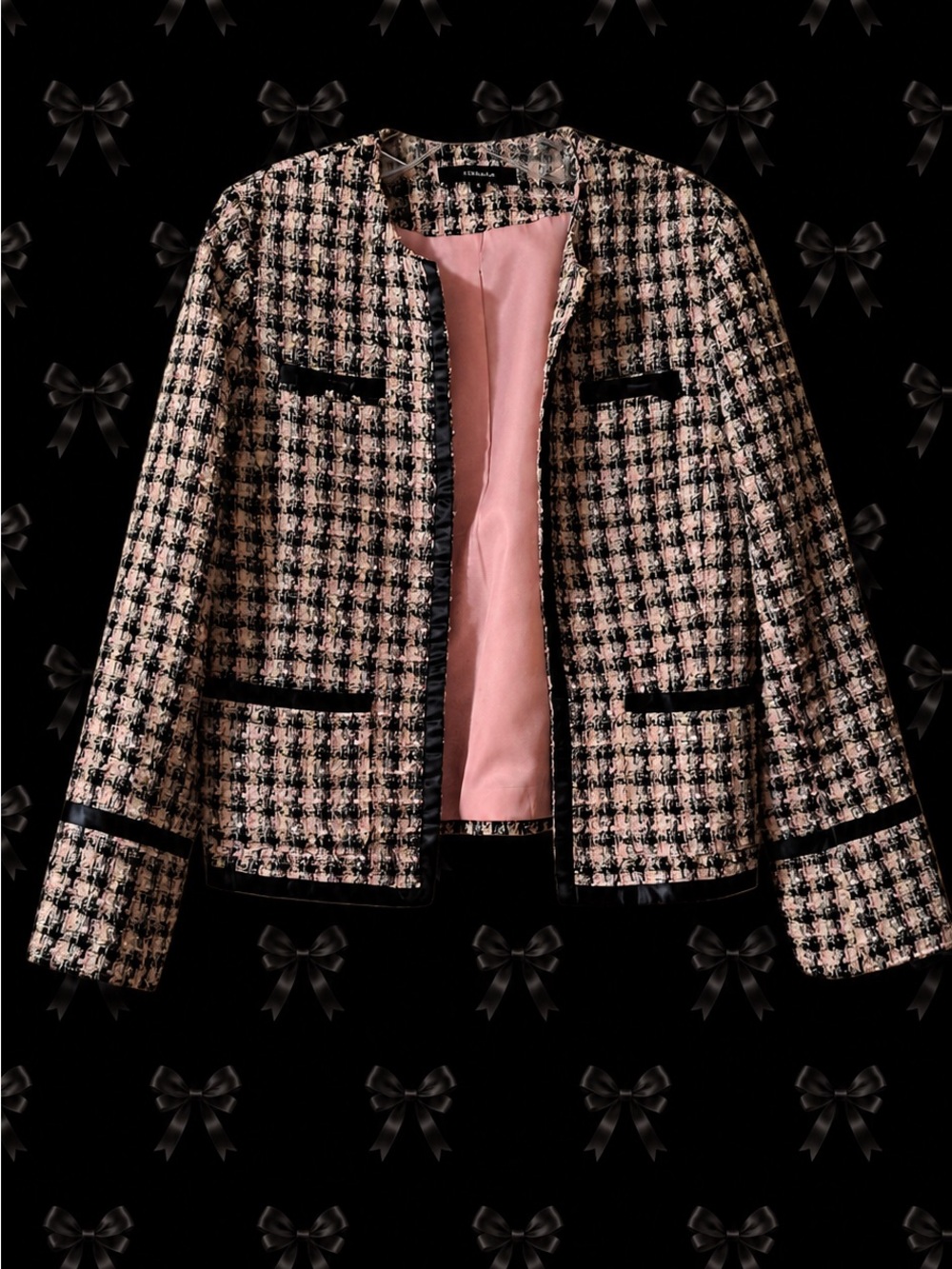 Pink And Black Tweed Jacket by Dalia